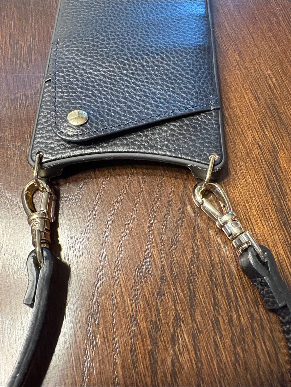Bandolier Black Pebbled Leather Crossbody Case with Gold Accents iPhone XS Max